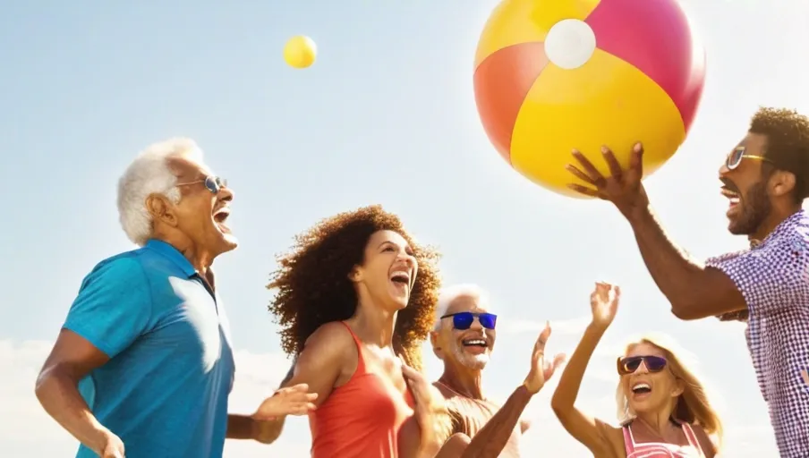 a big beach ball and having fun playing together outdoors