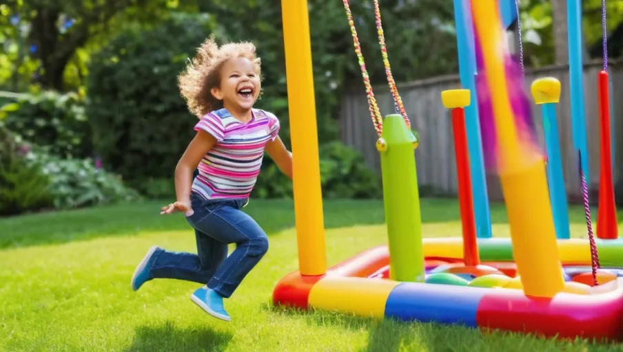 a colorful outdoor toy set in an outdoor backyard environment