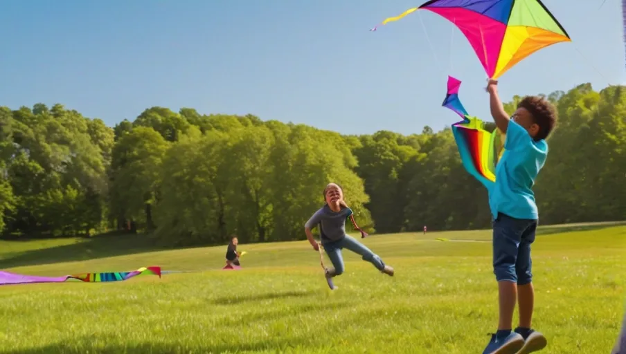 colorful kite flying high with a wide grin of joy