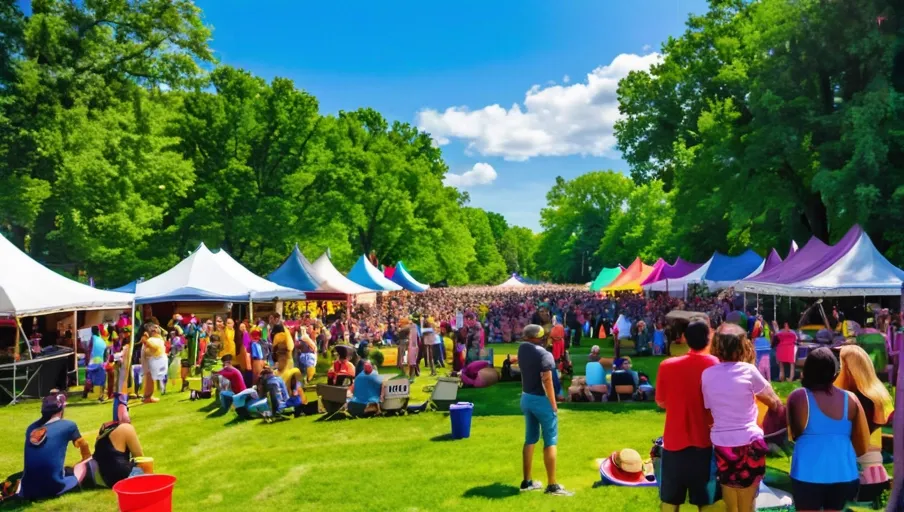 concert surrounded by trees lively music food trucks and laughter