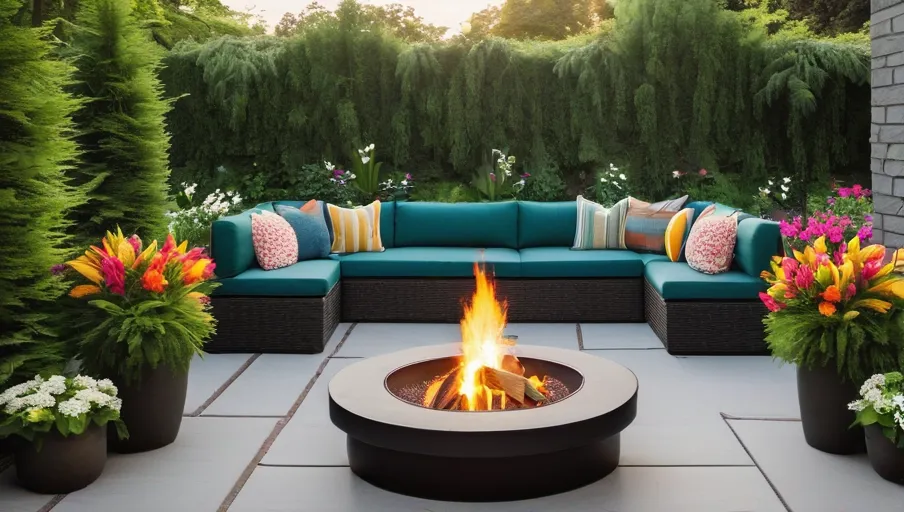 cozy patio with a firepit perfect for relaxed summer evenings