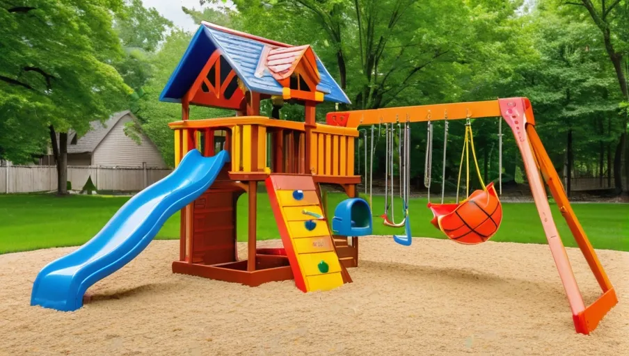 from including a swing set basketball hoop playhouse and sandbox