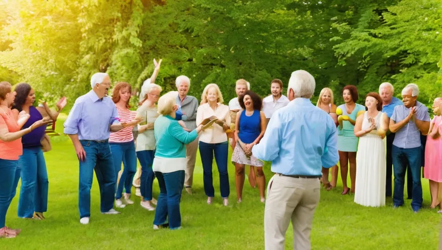 lively game of charades on a warm summer evening outdoors