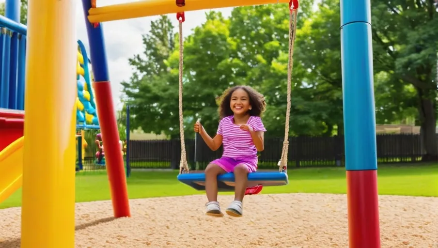 playing with a swing a slide and a rope ladder