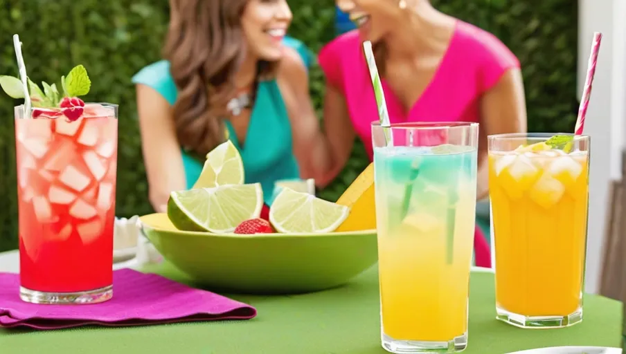 scene with colorful drinks and friends playing an exciting game