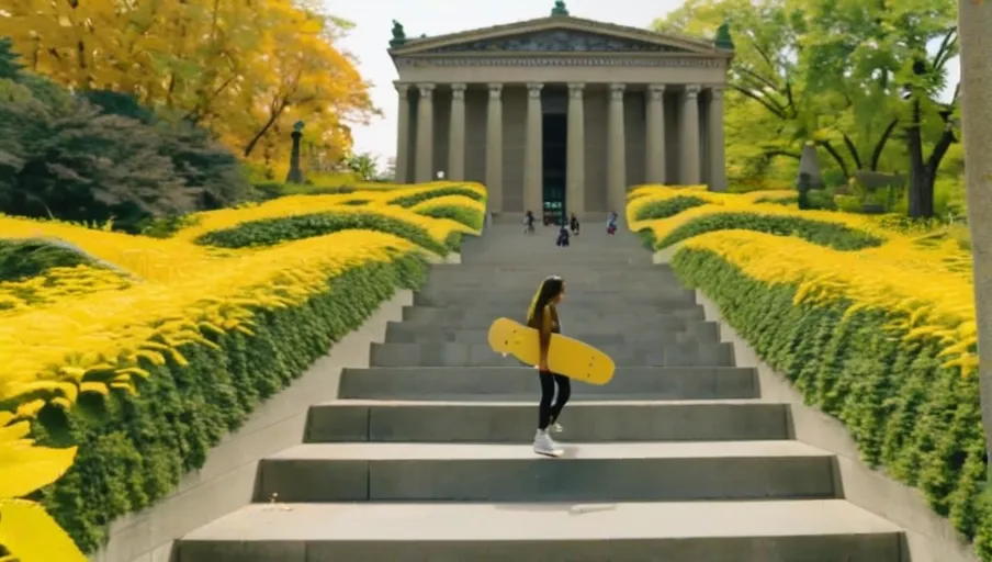 steps of the Philadelphia Art Museum surrounded by vibrant foliage