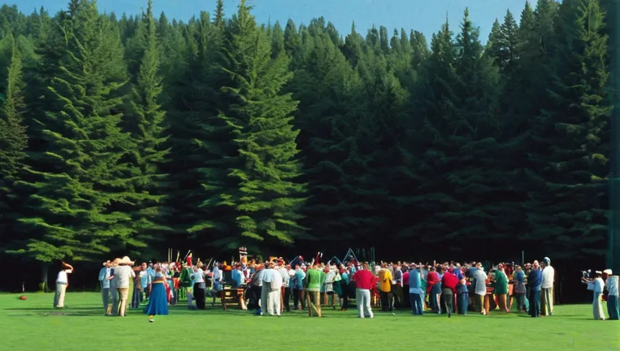 surrounded by tall trees with a big open sky overhead