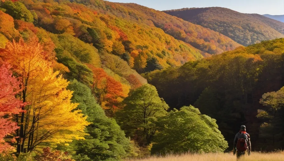 winding through a lushlyforested Appalachian Mountainside with a large backpack