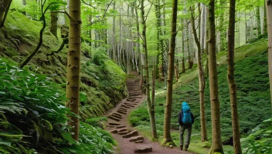 winding through the trees and leading to a nearby mountain